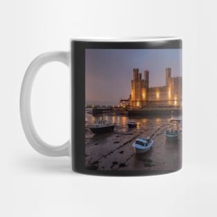 Caernarfon Castle After Sunset With Boats Mug